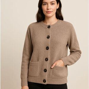 Classic Tan Button-Up Women's Sweater